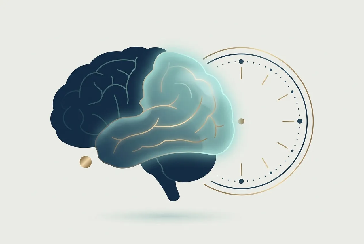 Ilustrasi konsep waktu dan otak yang menggambarkan pentingnya kecepatan penanganan saat curiga stroke